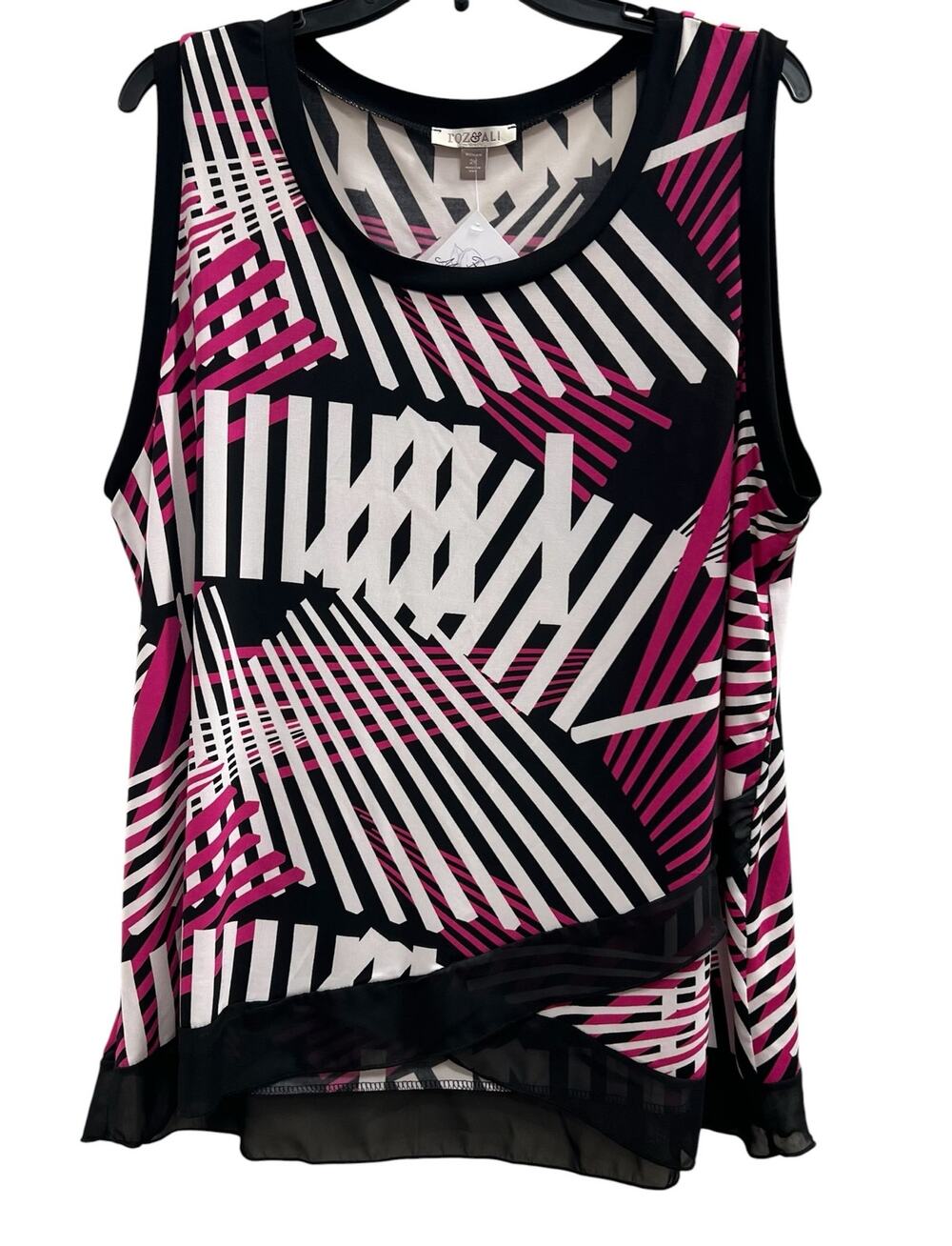 ROZ & ALI pink black sheer hem sleeveless shell blouse NWT Plus sz XXL 2X